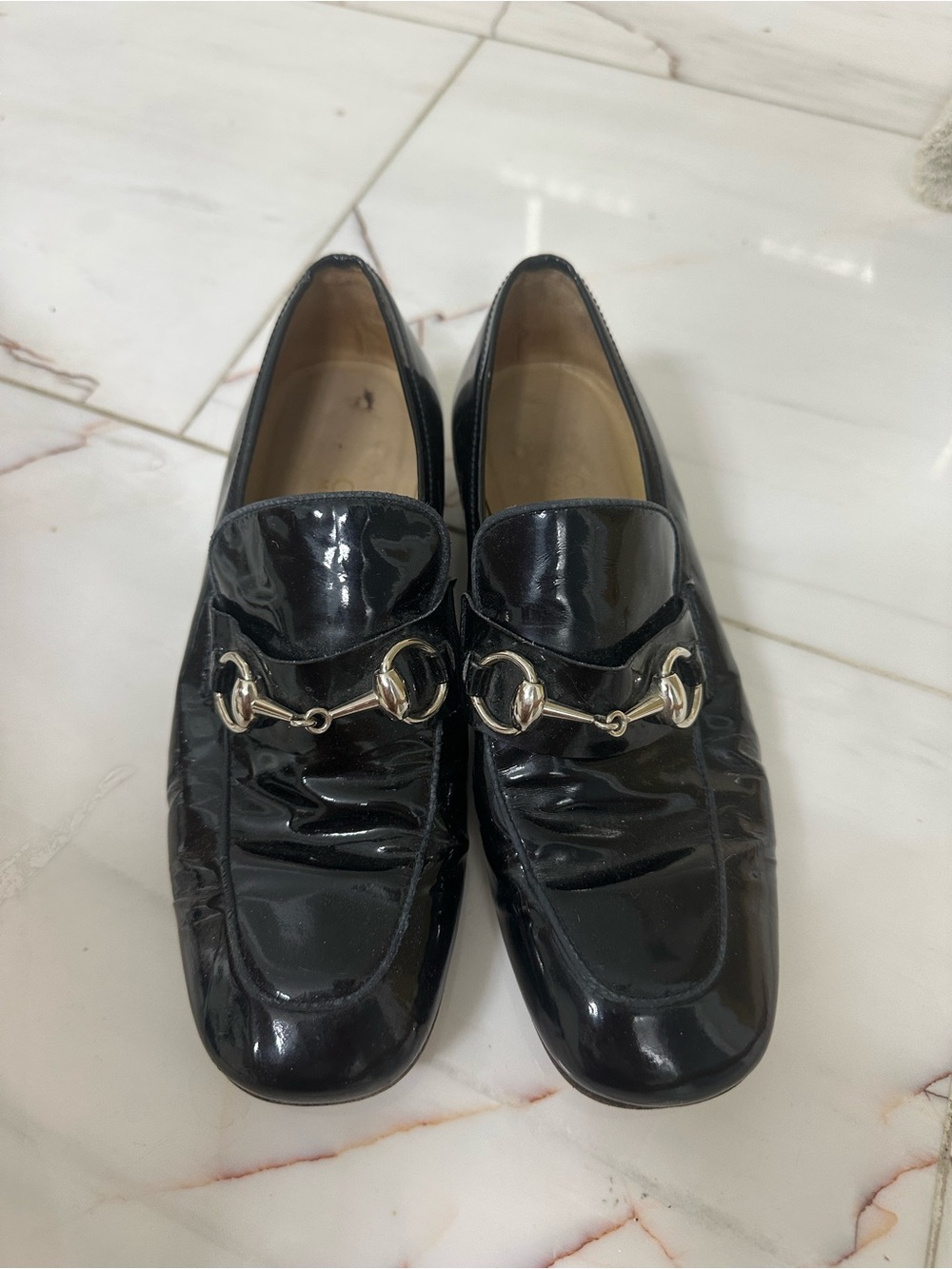 Gucci Black Patent Leather Horsebit Loafers